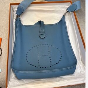 Hermes Blue Leather Shoulder Bag